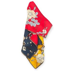 Japanese Parasol Floral Pure Silk Scarf Traditional Red Navy Gold Beige Square